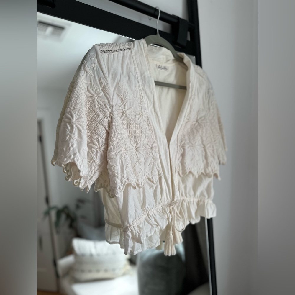 Crop, embroidered top from LoveShackFancy.